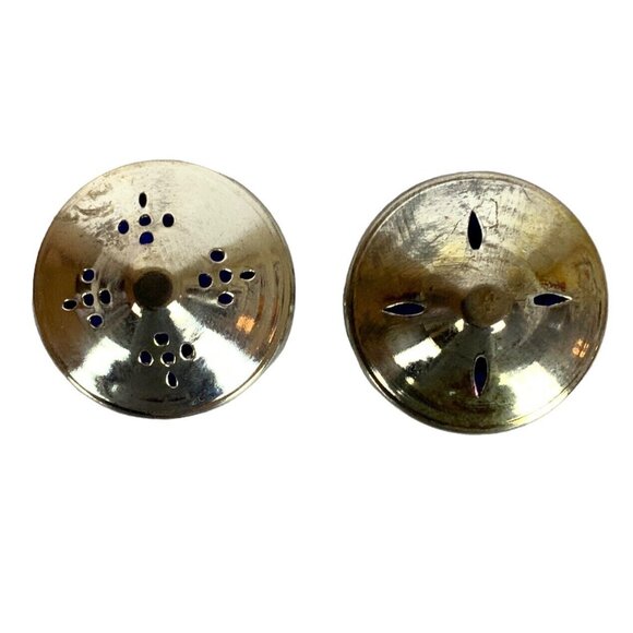 Vintage Silver & Cobalt Blue Glass Salt Pepper Shaker Set Filigree Design - Picture 3 of 4